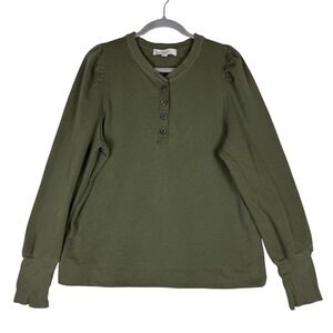 LOFT Shirt Womens Large Green Henley‎ Long Sleeve Knit Pullover Casual Top